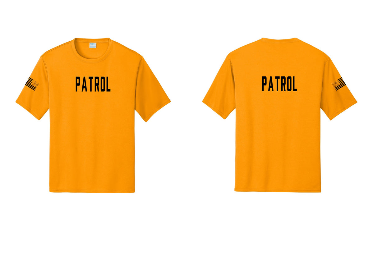 NYC Factory Patrol Performance T-Shirt (Classic) - Front + Back + US Flag Sleeve - Gold