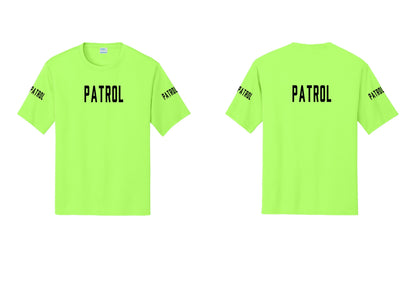 NYC Factory Patrol Performance T-Shirt (Classic) - Front + Back + Patrol Sleeves - Neon Green