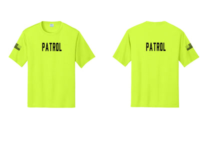 NYC Factory Patrol Performance T-Shirt (Classic) - Front + Back + US Flag Sleeve - Neon Yellow