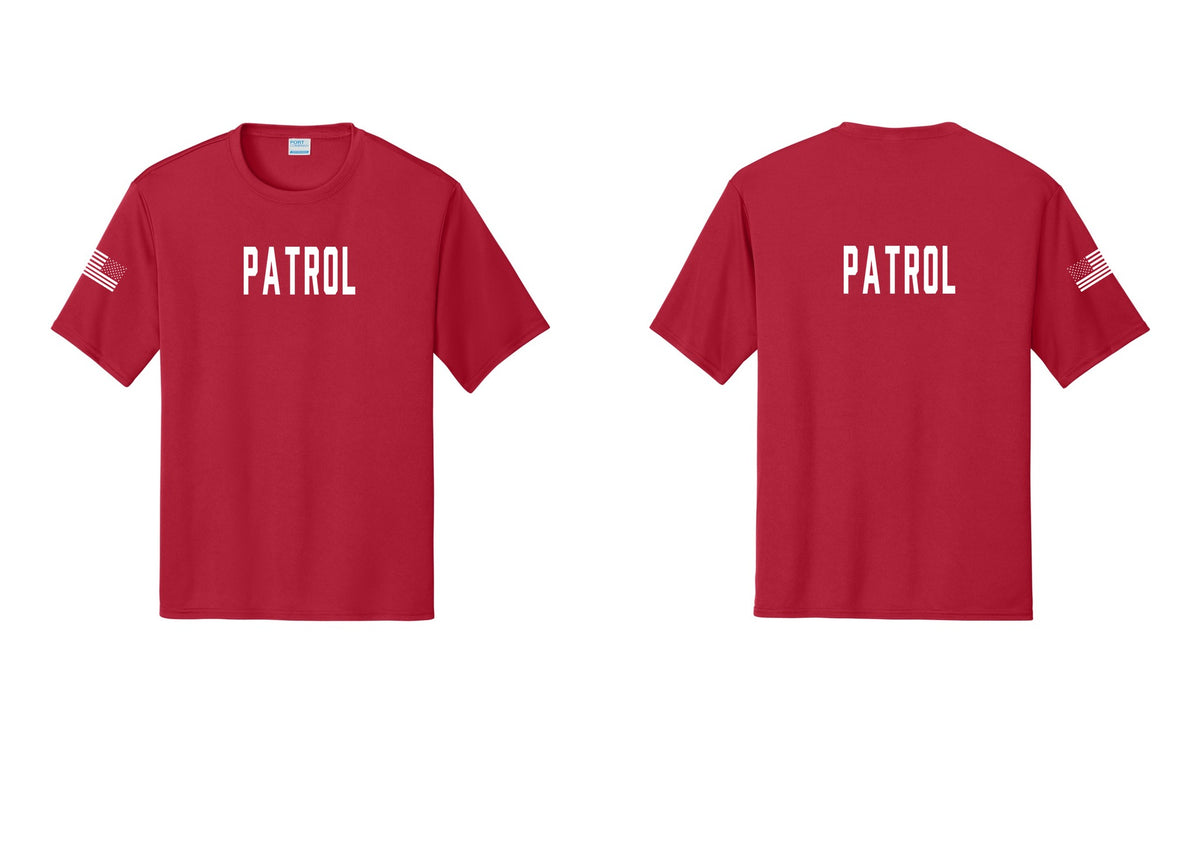 NYC Factory Patrol Performance T-Shirt (Classic) - Front + Back + US Flag Sleeve - Red