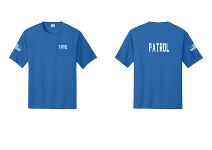 NYC Factory Patrol Performance T-Shirt (Classic) - Chest + Back + US Flag Sleeve - Royal