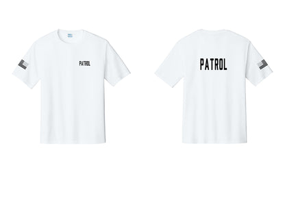 NYC Factory Patrol Performance T-Shirt (Classic) - Chest + Back + US Flag Sleeve - White
