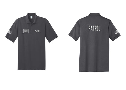 NYC Factory Custom Logo Patrol Polo Shirt (Classic) - PATROL + Your Logo + Back + US Flag Sleeve - Charcoal