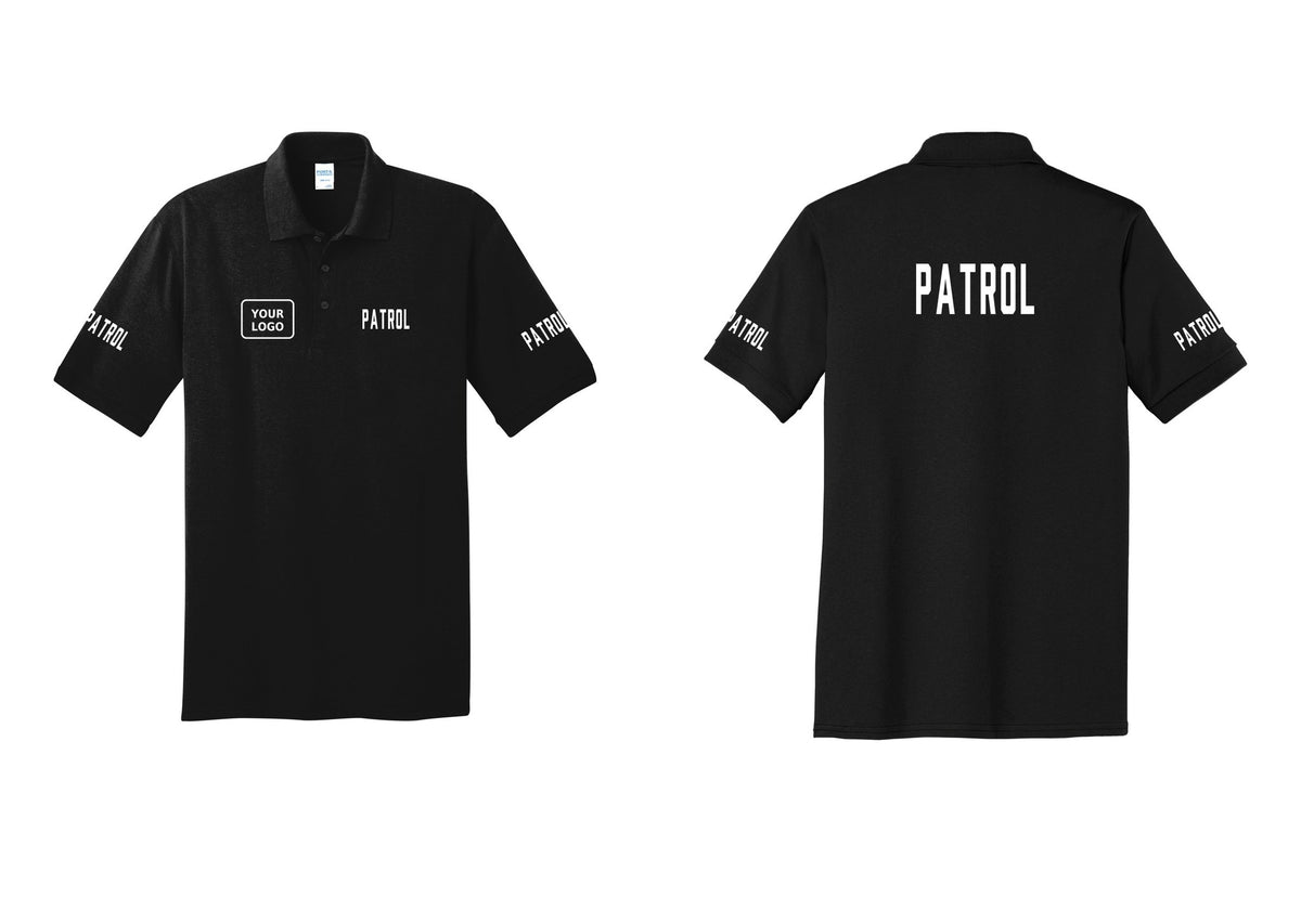 NYC Factory Custom Logo Patrol Polo Shirt (Classic) - PATROL + Your Logo + Back + Patrol Sleeves - Black