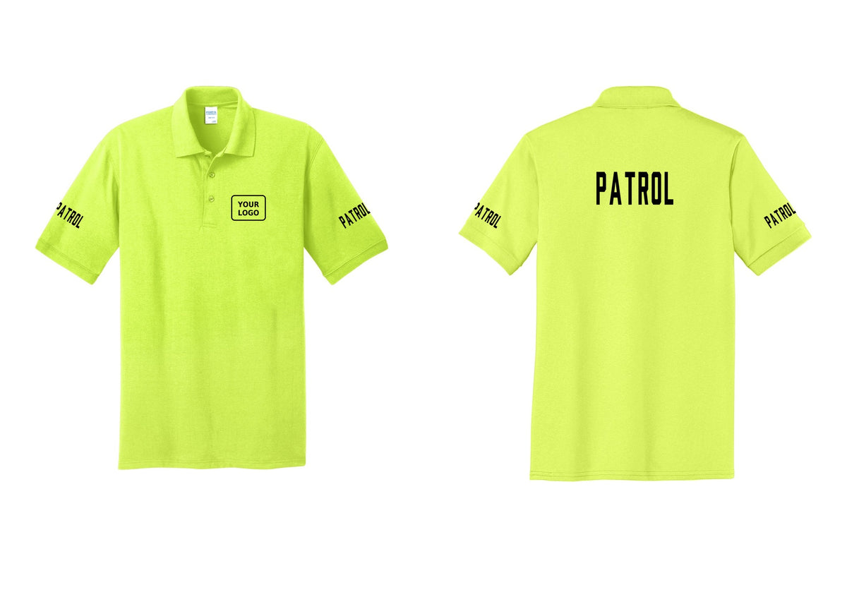 NYC Factory Custom Logo Patrol Polo Shirt (Classic) - Your Logo + Back + Patrol Sleeves - Safety Green