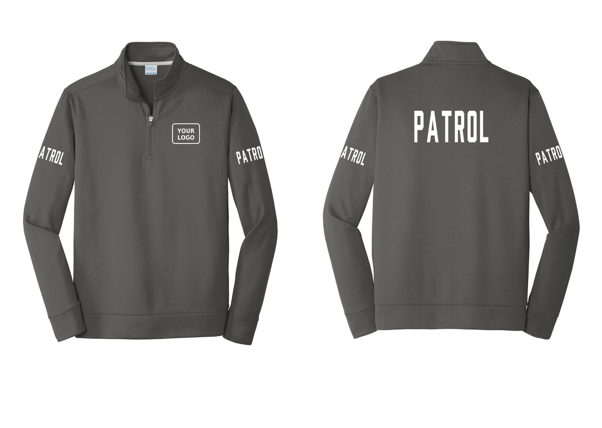 NYC Factory Custom Logo Patrol Performance Fleece 1/4-Zip Pullover Sweatshirt (Classic) - Your Logo + Back + Patrol Sleeves - Charcoal