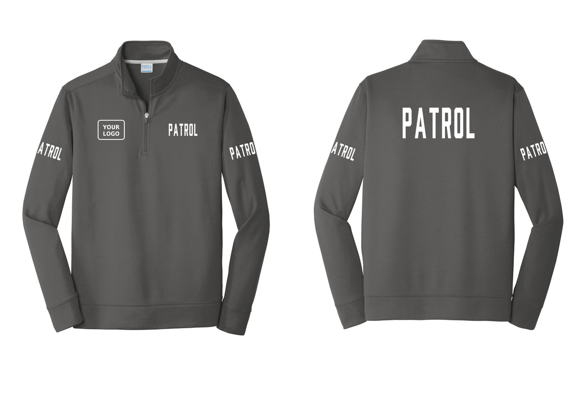 NYC Factory Custom Logo Patrol Performance Fleece 1/4-Zip Pullover Sweatshirt (Classic) - PATROL + Your Logo + Back + Patrol Sleeves - Charcoal