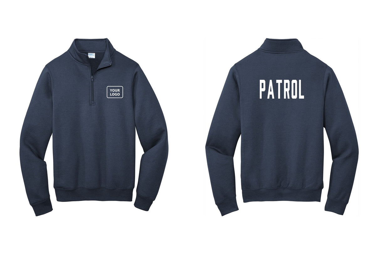 NYC Factory Custom Logo Patrol Cotton Fleece 1/4-Zip Pullover Sweatshirt (Classic) - Your Logo + Back - Navy