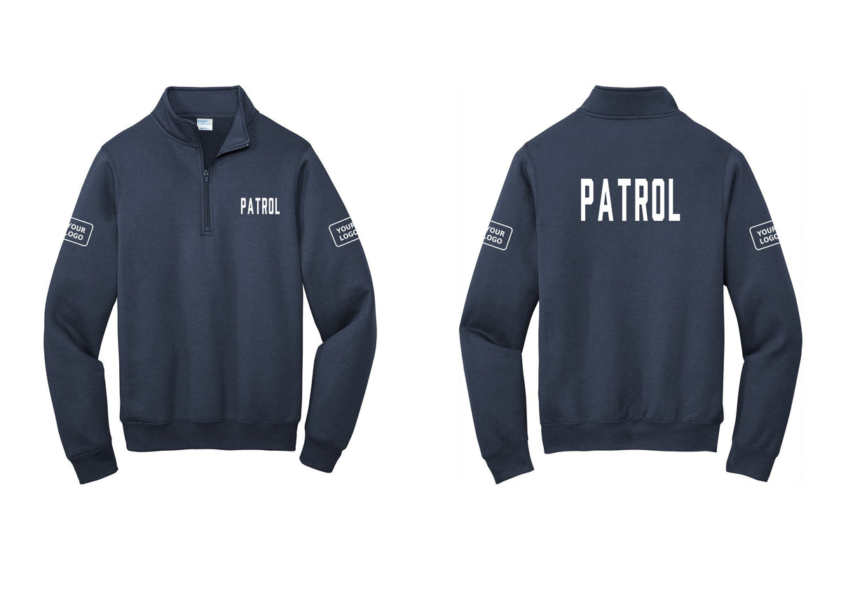 NYC Factory Custom Logo Patrol Cotton Fleece 1/4-Zip Pullover Sweatshirt (Classic) - Chest + Back + Your Logo Sleeves - Navy