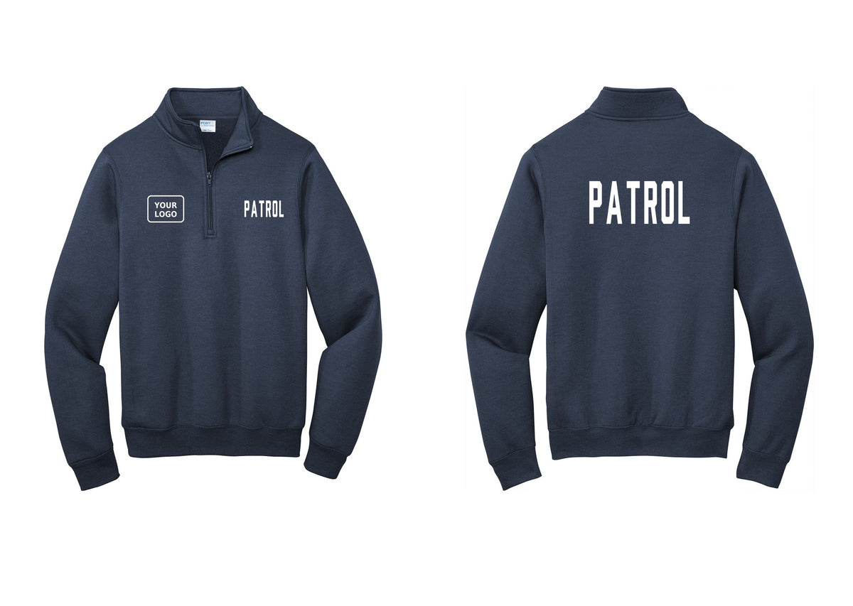 NYC Factory Custom Logo Patrol Cotton Fleece 1/4-Zip Pullover Sweatshirt (Classic) - PATROL + Your Logo + Back - Navy