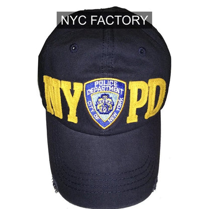 NYPD Baseball Hat New York Police Department Big Gold Distressed Navy Blue