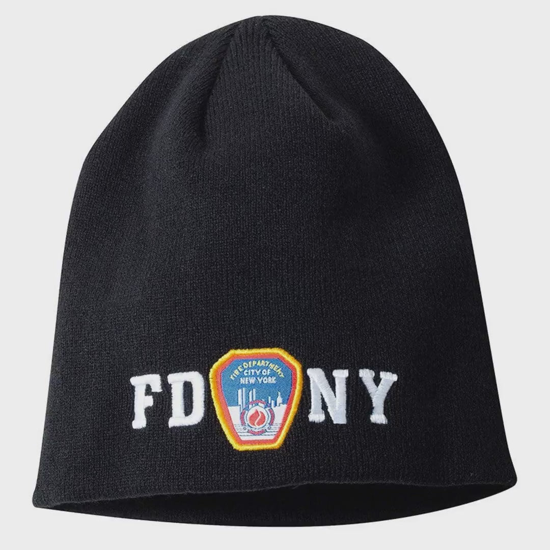 Load video: FDNY Unisex Officially Licensed Black Winter Beanie