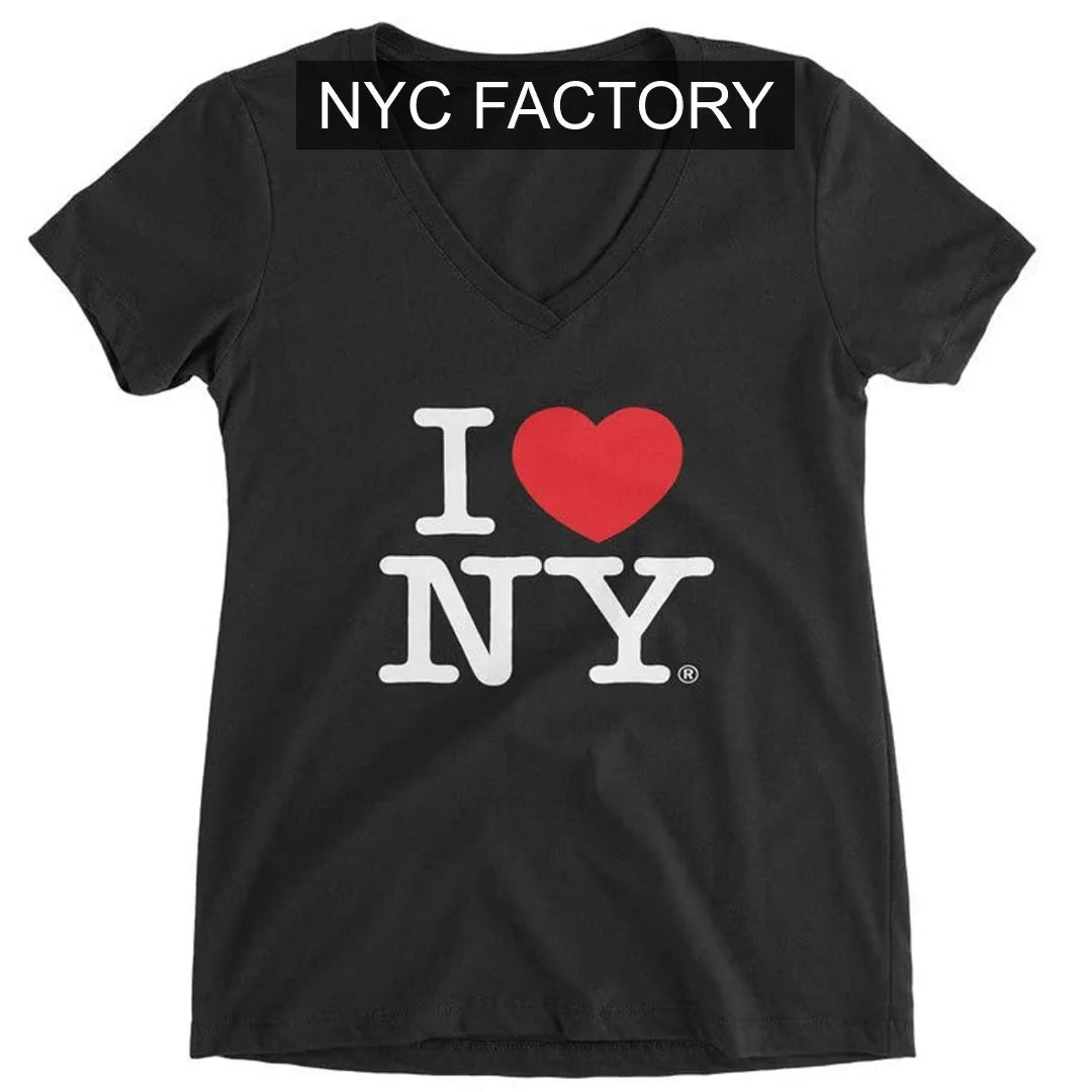 I Love NY New York T-shirt à col en V pour femme Spandex Heart Black
