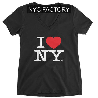 I Love NY New York T-shirt à col en V pour femme Spandex Heart Black