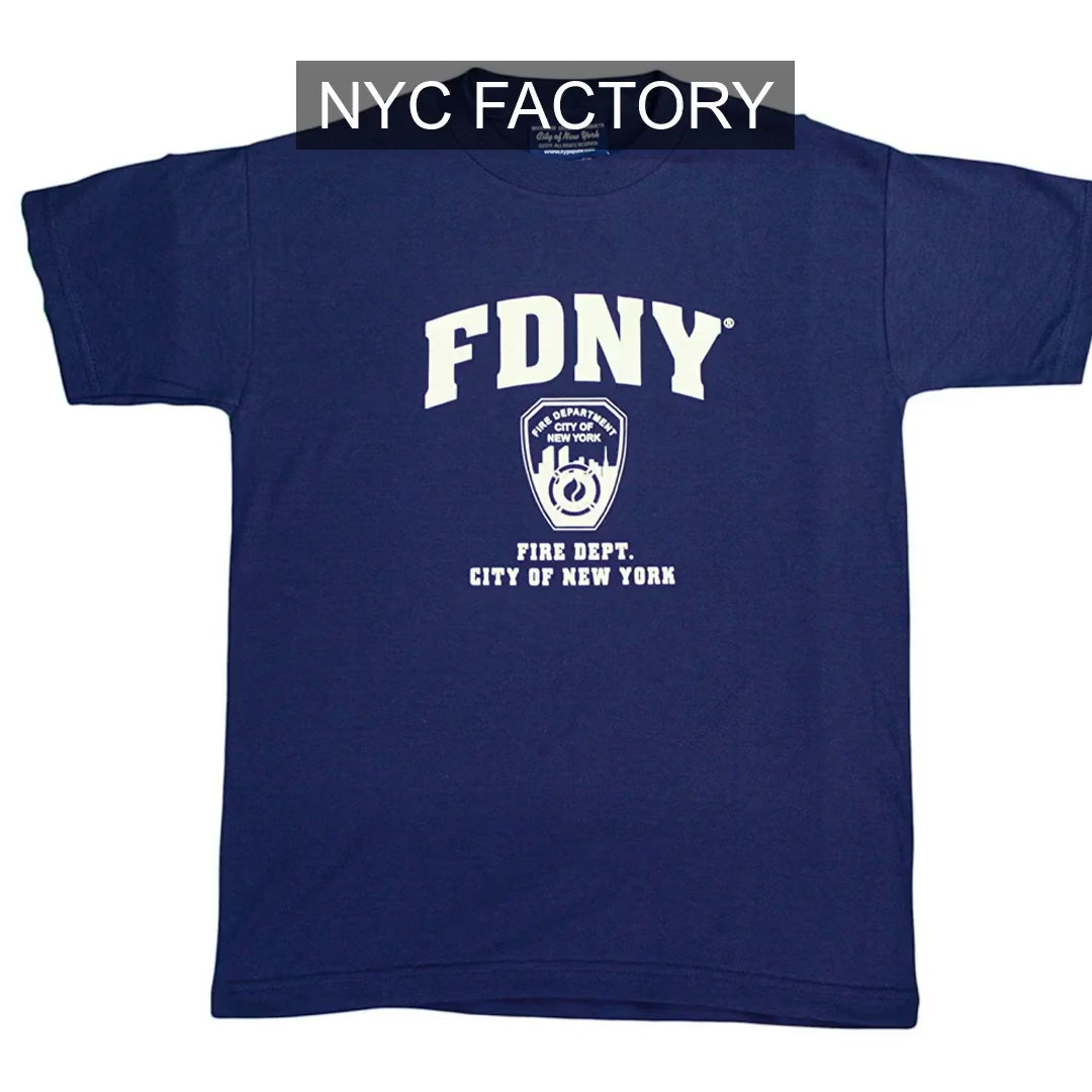 FDNY Kinder-T-Shirt, offiziell lizenziert (Jugend, Navy/Weiß)