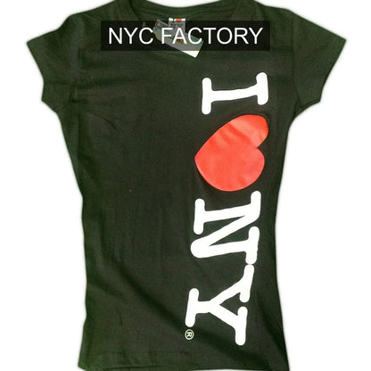 I Love NY New York T-Shirt Femme Spandex Coeur Vertical Noir