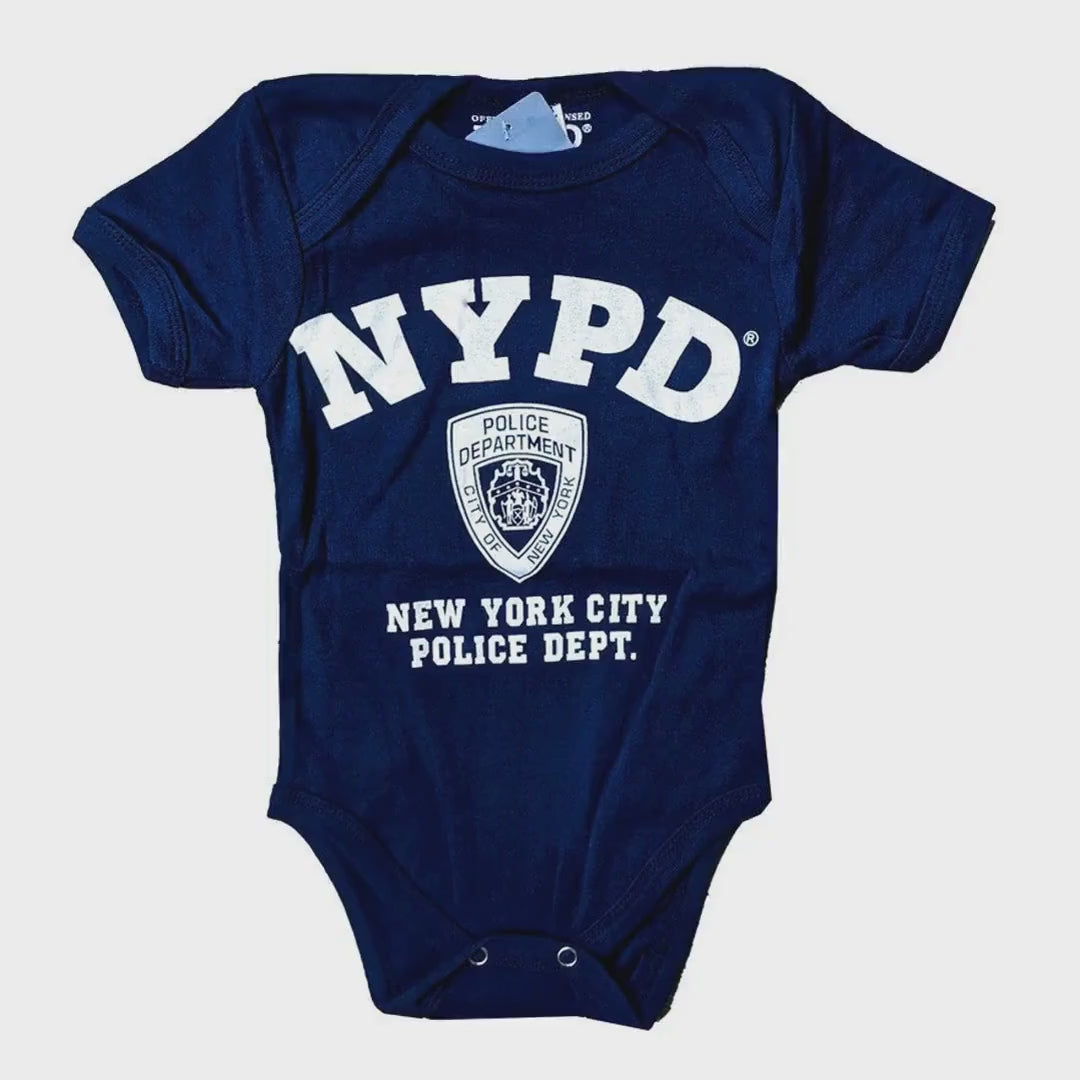 Load video: NYPD Baby Unisex Officially Licensed Navy Bodysuit