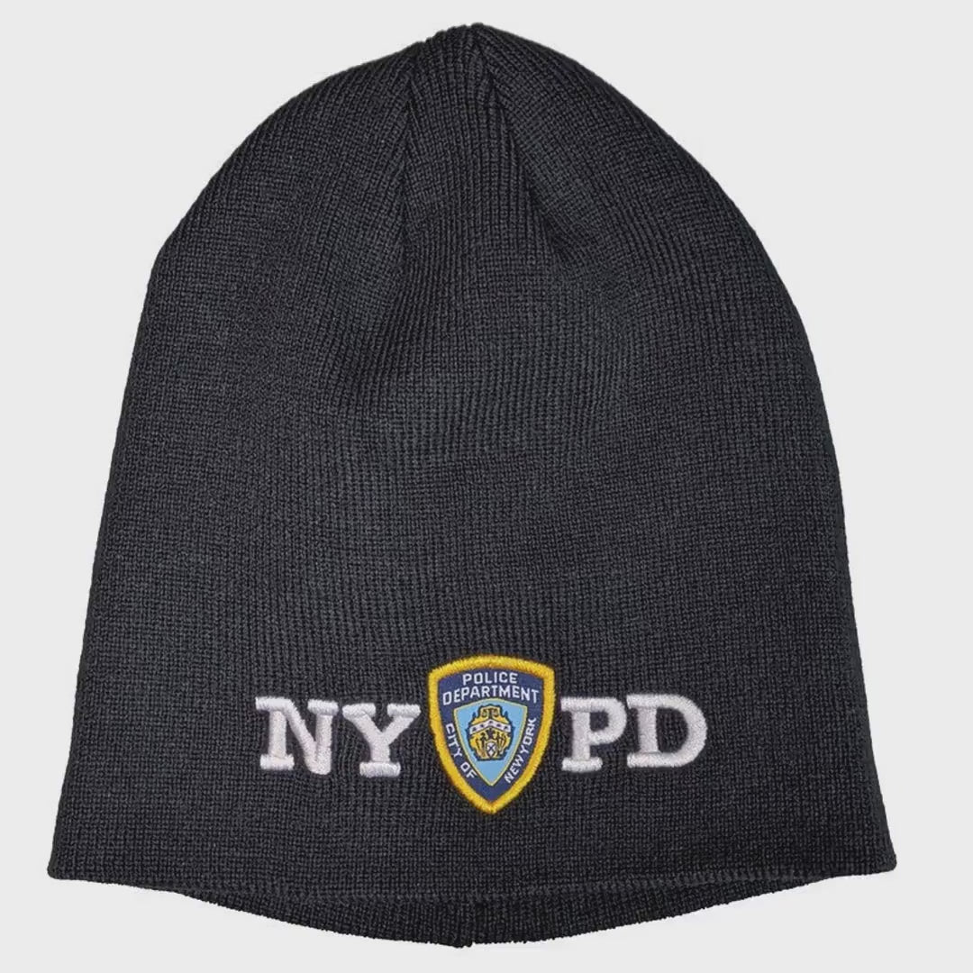 Video laden: NYPD No Fold Winter Hat Beanie Skull Cap Offiziell lizenziertes Marineblau