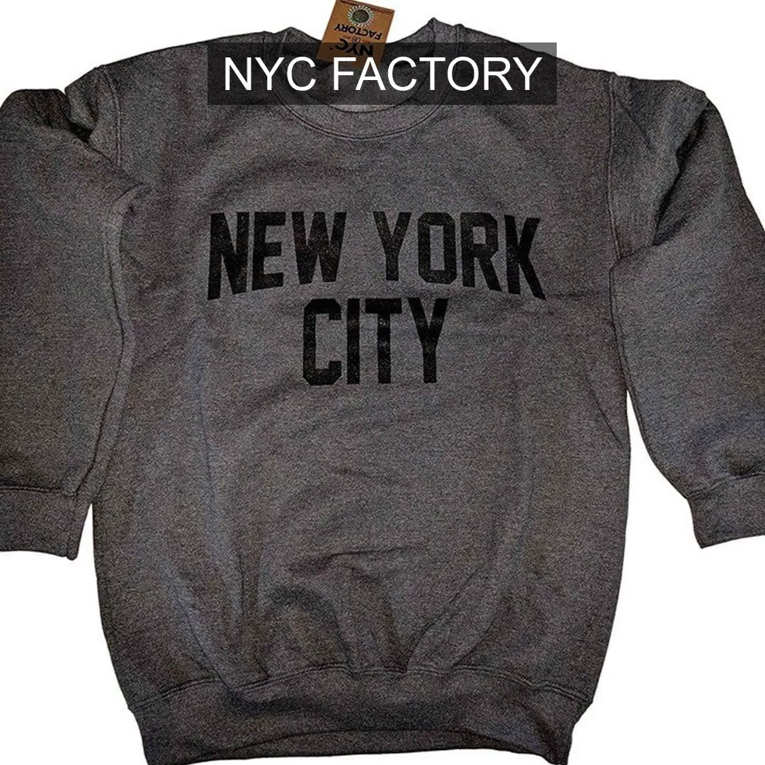 Load video: NYC Factory Men's New York City Charcoal Crewneck Sweatshirt