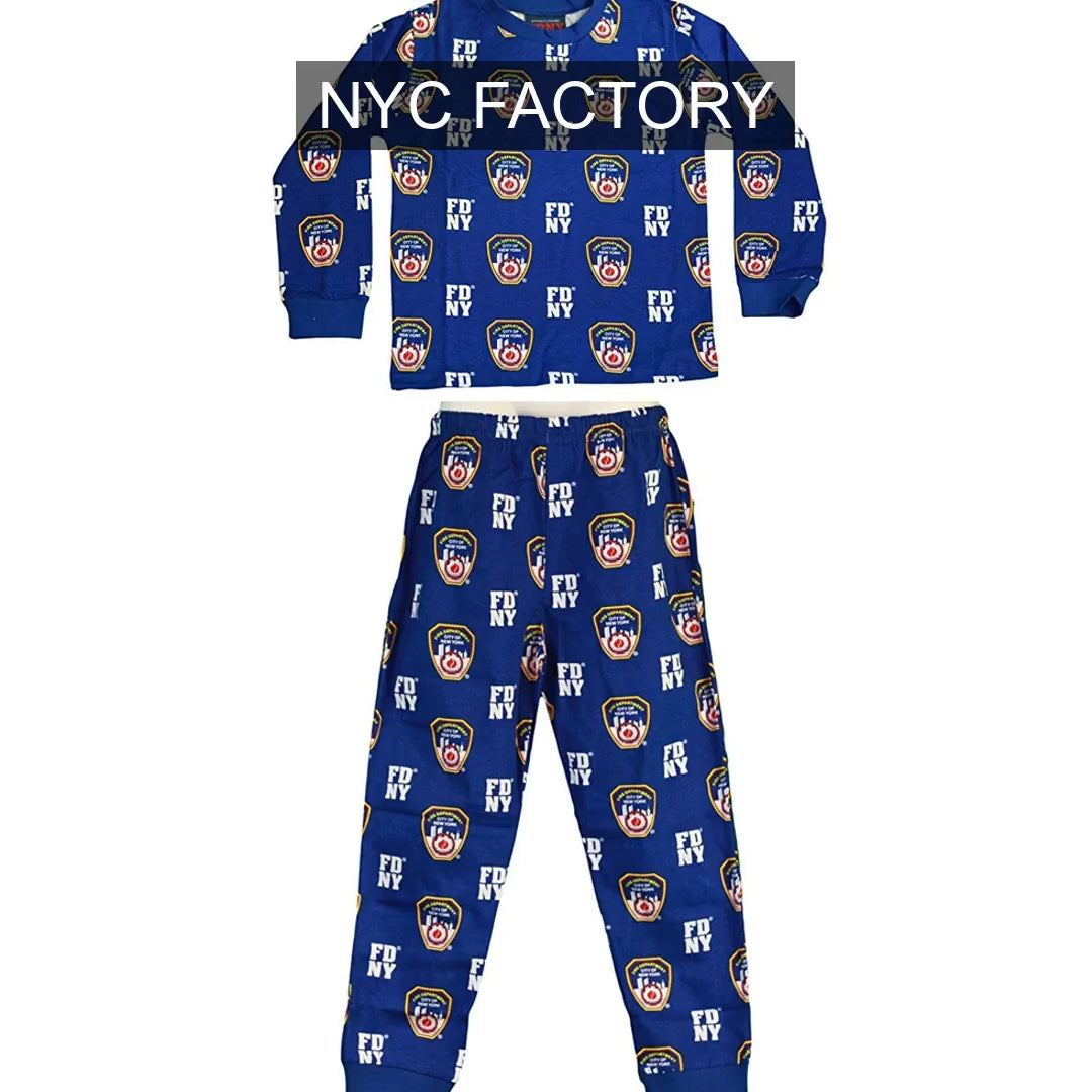 Video laden: FDNY Kinder Pyjama Set Jungen 2 Teilig Nachtwäsche Blau