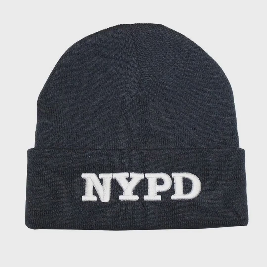 Load video: NYPD Officially Licensed Unisex Navy Winter Beanie