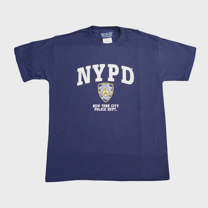 NYPD Kurzarm-T-Shirt mit Siebdruck für Kinder, Marineblau, Weiß, Gelb