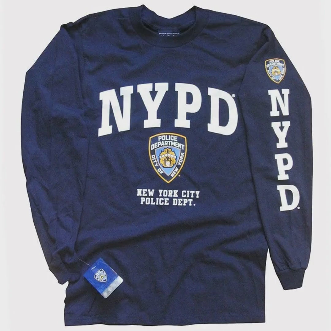 Load video: NYPD Men's Officially Licensed Navy Long Sleeve T-Shirt