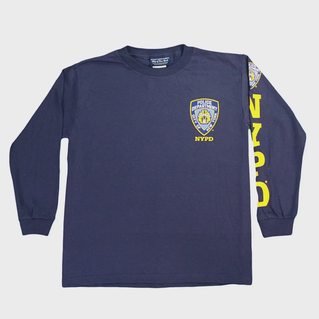 NYPD Langarm-T-Shirt mit Siebdruck auf der Brust für Kinder, Marineblau