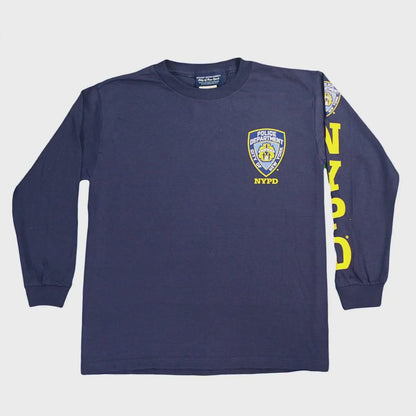 NYPD Langarm-T-Shirt mit Siebdruck auf der Brust für Kinder, Marineblau