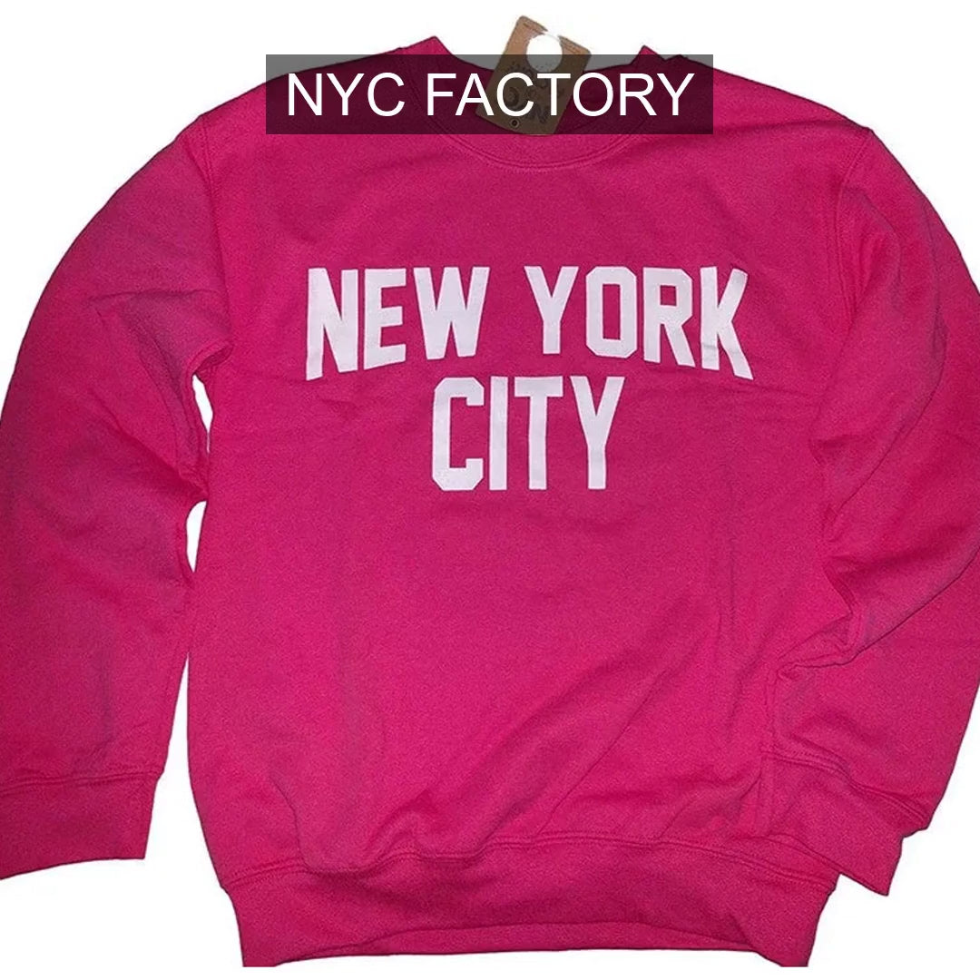 Charger la vidéo: New York City Sweatshirt Sérigraphié Hot Pink Adulte NYC Lennon Shirt