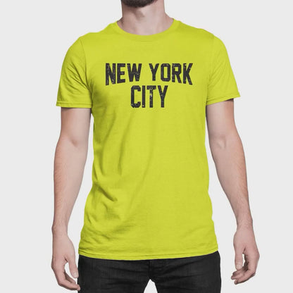 New York City Unisex T-Shirt Distressed Lennon T-Shirt mit Siebdruck in Neongelb
