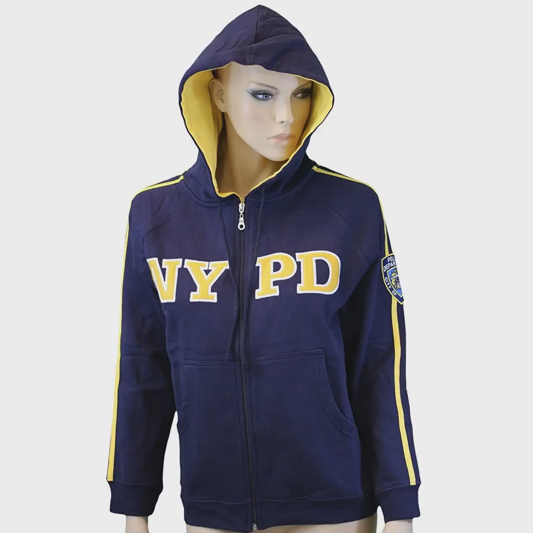 NYPD besticktes Logo Damen Damen Kapuzenpullover mit Reißverschluss Marineblau