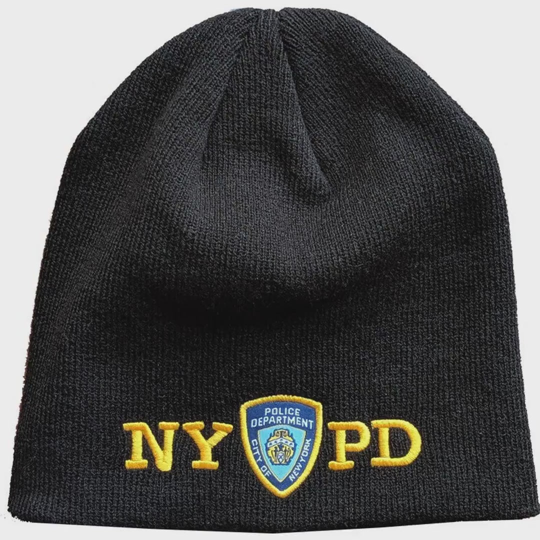 Load video: NYPD Unisex Officially Licensed Winter Beanie Black
