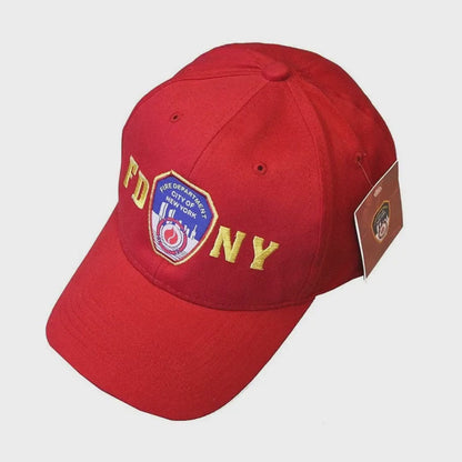 FDNY Baseballmütze Polizeiabzeichen Feuerwehr von New York City Rot &amp; Gold auf...