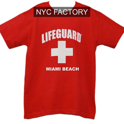 Lifeguard Kids Miami Beach T-shirt Officiel Life Guard Tee Junior Rouge