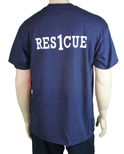 FDNY Short Sleeve with Rescue Print on back T-Shirt Navy
