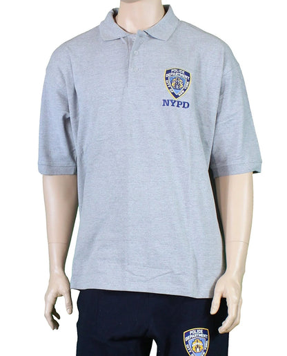 NYPD Men's Polo Shirt (Embroidered Chest Design, Heather Gray)