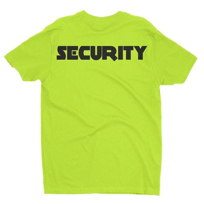 Men's Security T-Shirt Front & Back Screen Printed (Safety Green-Black)