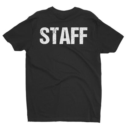 Men's Staff tee Design Screen Printed Front & Back (Distressed, Black & White)
