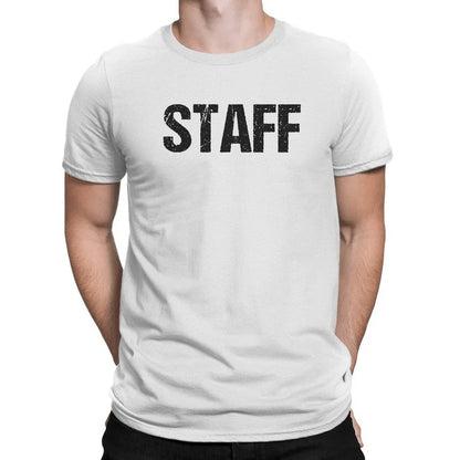 Staff T-Shirt White Mens Tee Staff Event Shirt Front & Back Screen Printed