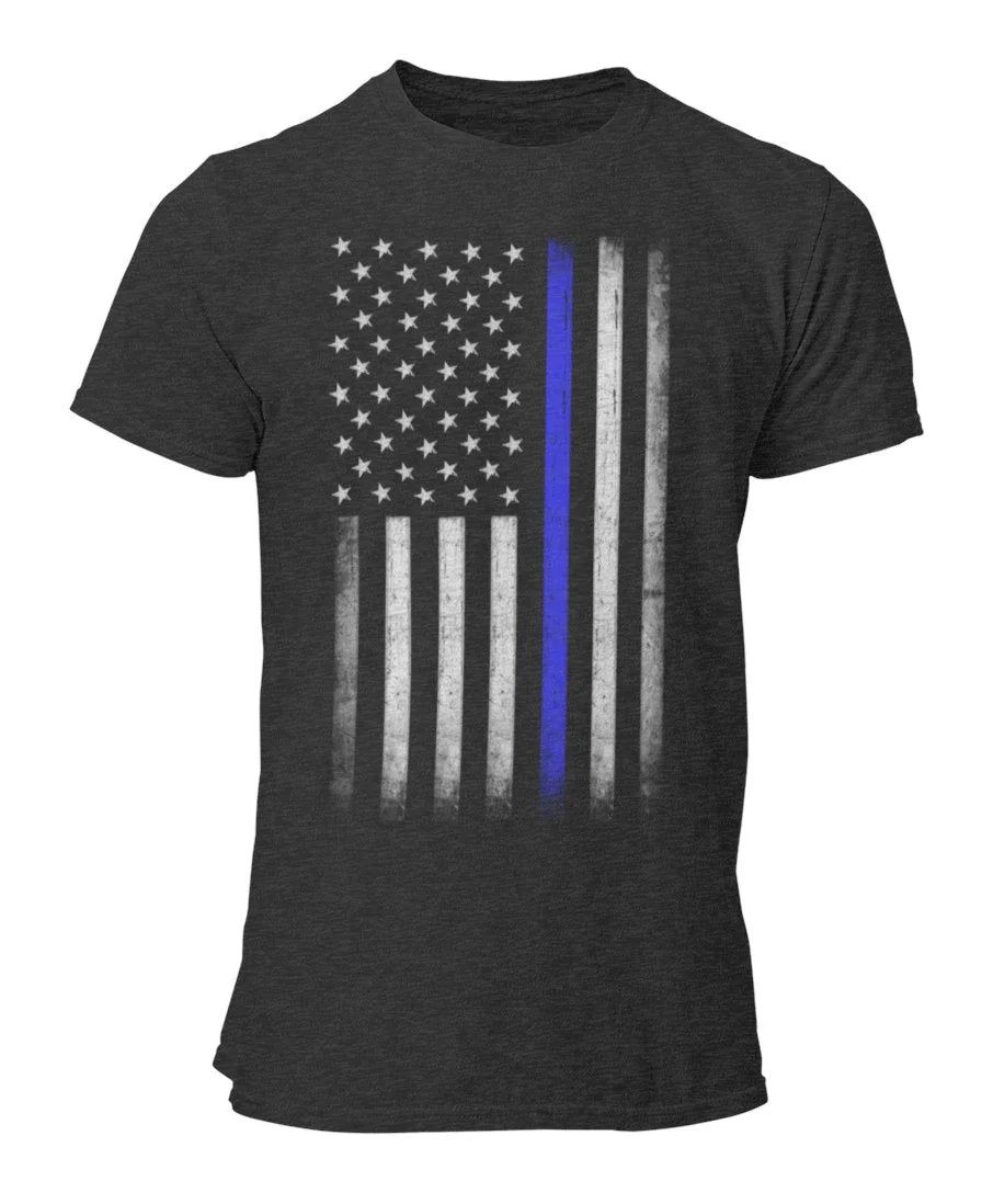 Premium Men's USA Flag Blue Lives Matter Police T-Shirt Ring Spun