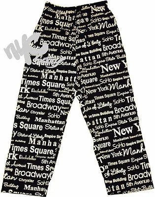 Adult Unisex New York Pajama Lounge Pants Black White Letters