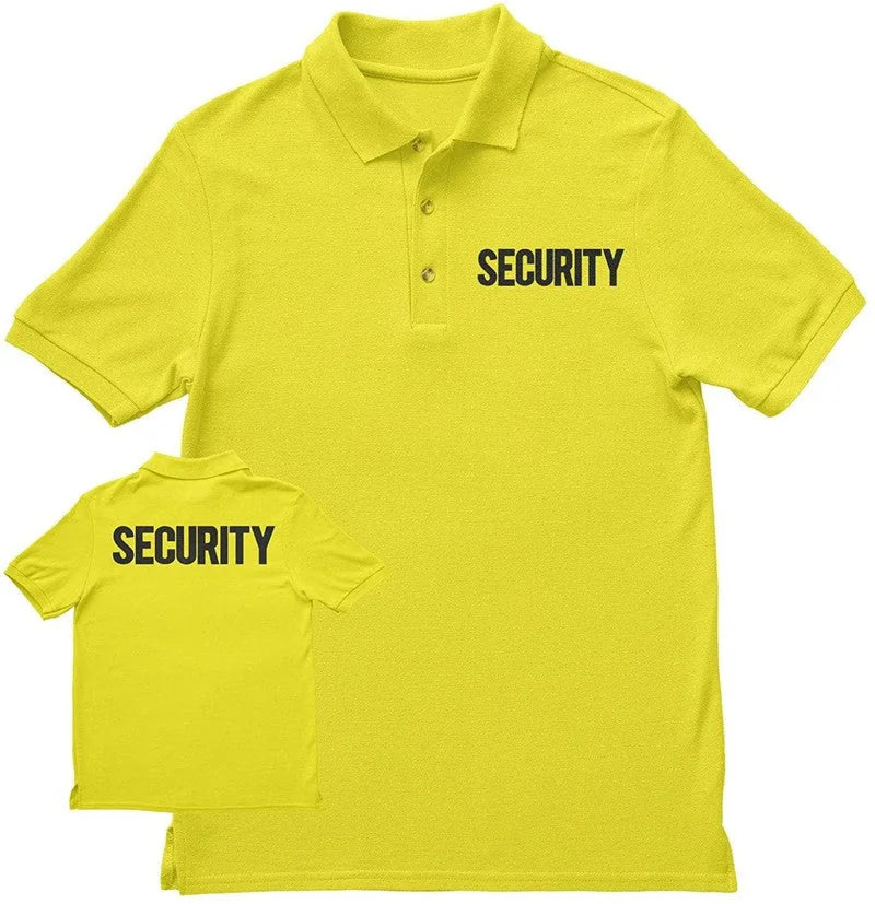 Mens Security Polo Shirt Front Back Print (Solid, Safety Green / Black)