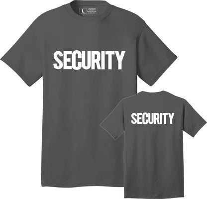 Security T-Shirt Front Back Print Men's Tee (Solid Design, Charcoal / White)