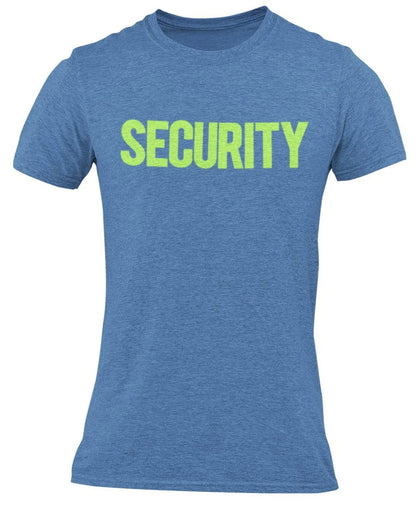 Security T-Shirt Front Back Print Men's Tee (Solid Design, Heather Blue / Neon)