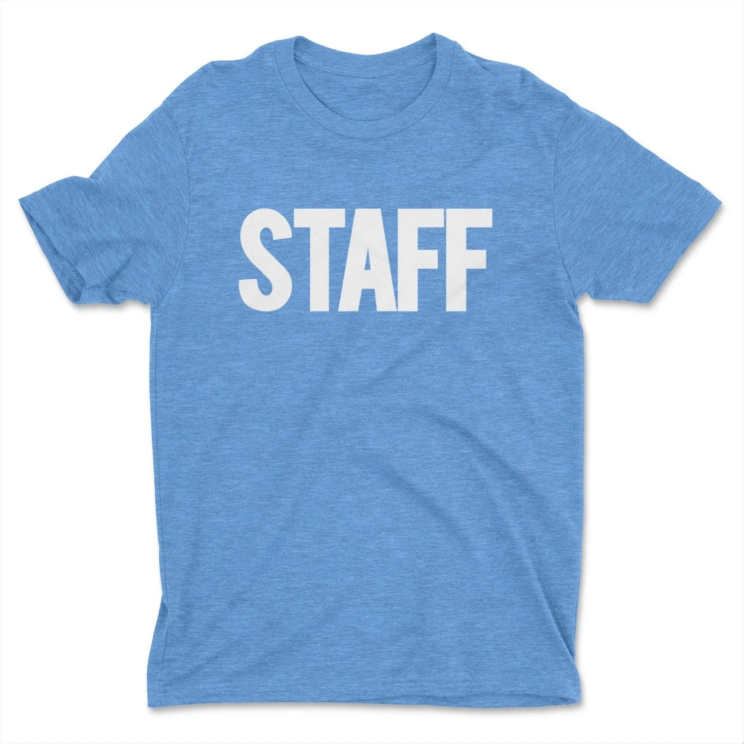 Men's Staff T-Shirt Front Back Screen Print Tee (BB, Royal Blue & White)