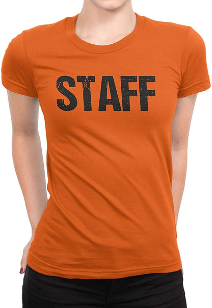 Staff Ladies Short Sleeve T-Shirt (Distressed Design, Orange)
