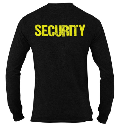 Security Men's Long Sleeve T-Shirt (Distressed Design, Black & Neon)
