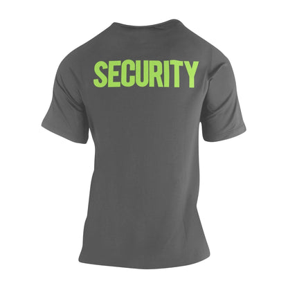 Security T-Shirt Front Back Print Men's Tee (Solid Design, Charcoal /  Neon)