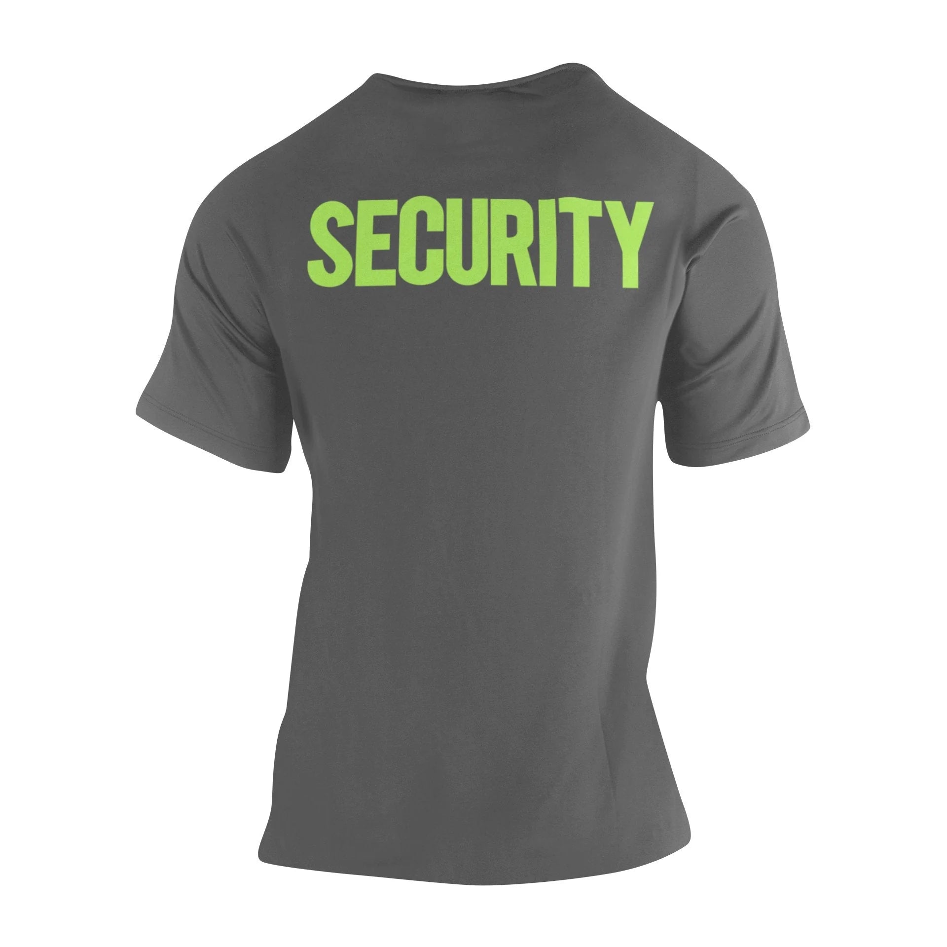 Security T-Shirt Front Back Print Men's Tee (Solid Design, Charcoal /  Neon)